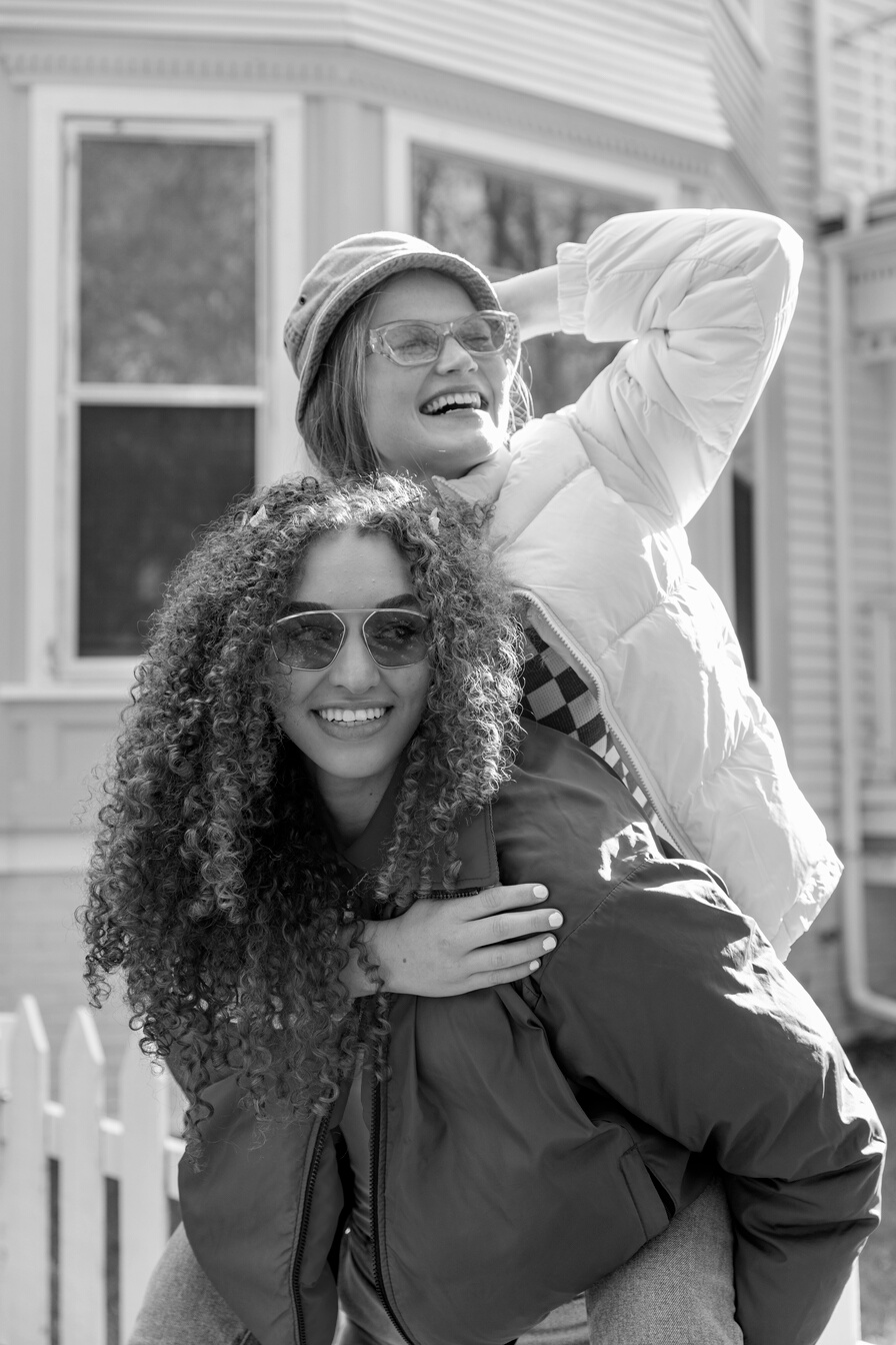 Teenage Girls in Trendy Retro Outfits Outdoors